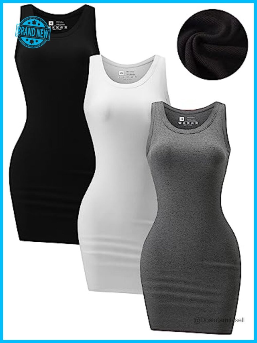 3 Pack Summer Dresses Bodycon Sleeveless Sundress Slim Fit Ribbed Tank Mini